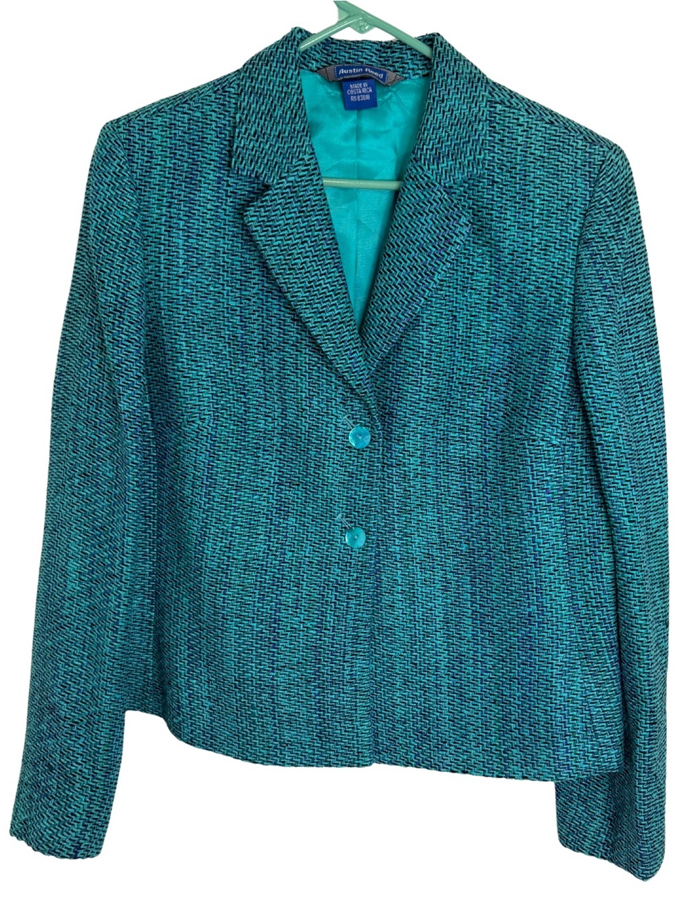 Austin Reed Teal, Black & Purple Weave 100% Silk Blazer Size 14